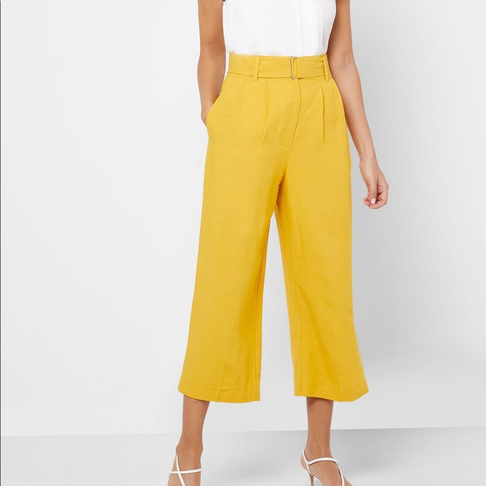 Mango belted wide leg crop pants